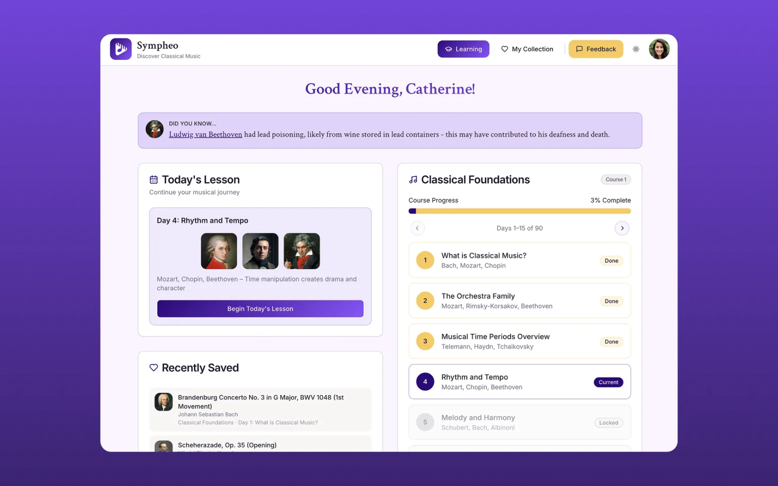 Sympheo learning dashboard, a multimedia classical music education web app